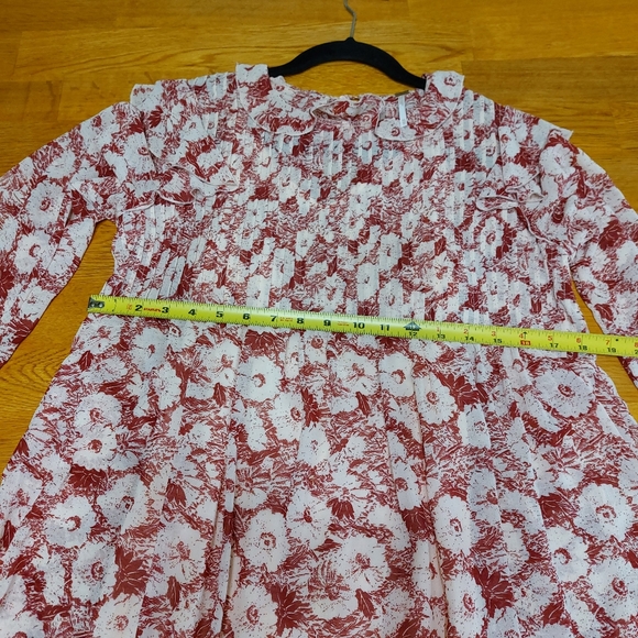 Free People These Dreams Red Floral Print Pleated Long Sleeve Mini Dress Size XS - Picture 13 of 16